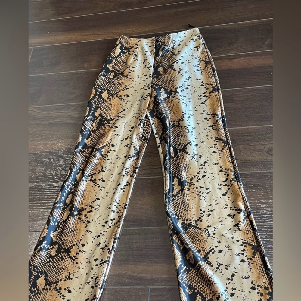 JLUXLABEL Snake Print Flare Pants - Black and Tan